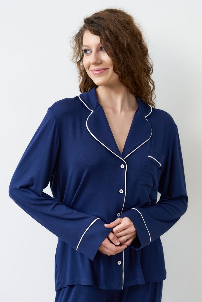 Сорочка з довгим рукавом жіноча Effetto 02116/1IM, navy blue (т.синій), 3XL