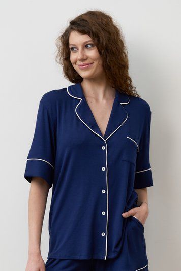 Жіноча сорочка на гудзиках Effetto 02115/1IM, navy blue (т.синій), 3XL
