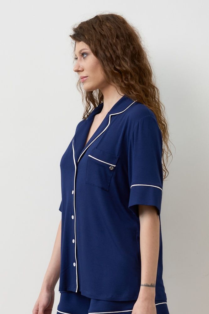 Жіноча сорочка на гудзиках Effetto 02115/1IM, navy blue (т.синій), 3XL