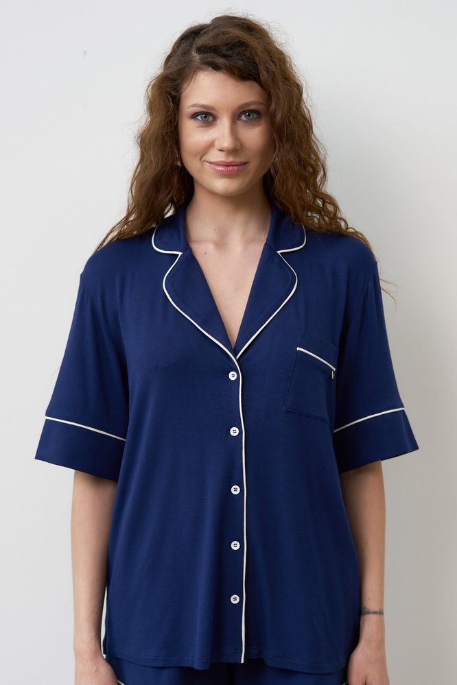 Жіноча сорочка на гудзиках Effetto 02115/1IM, navy blue (т.синій), 3XL