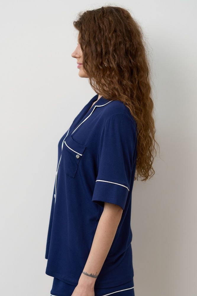 Жіноча сорочка на гудзиках Effetto 02115/1IM, navy blue (т.синій), 3XL