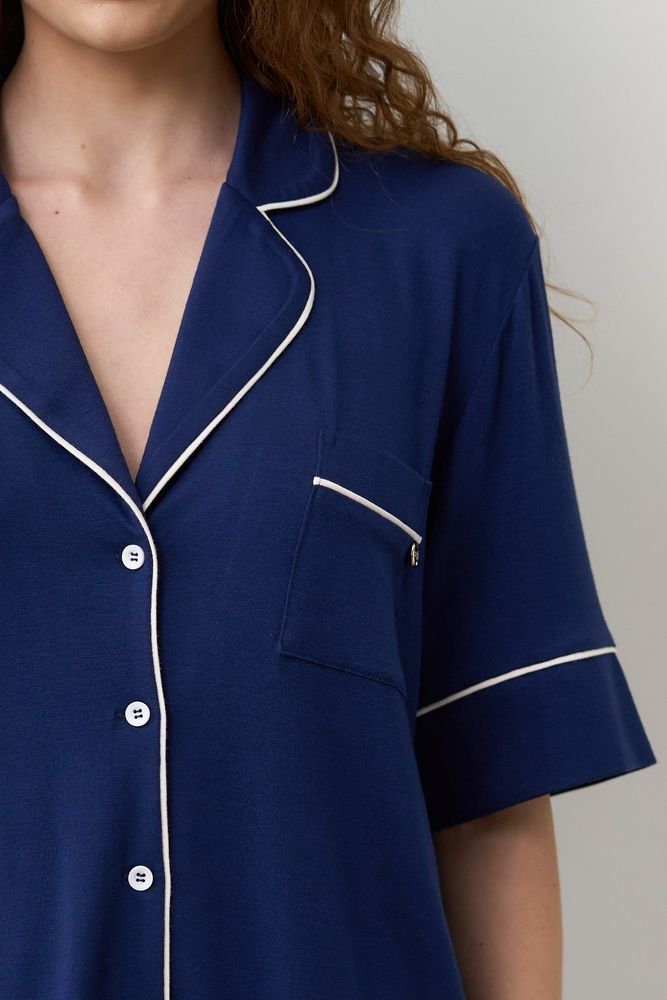 Жіноча сорочка на гудзиках Effetto 02115/1IM, navy blue (т.синій), 3XL