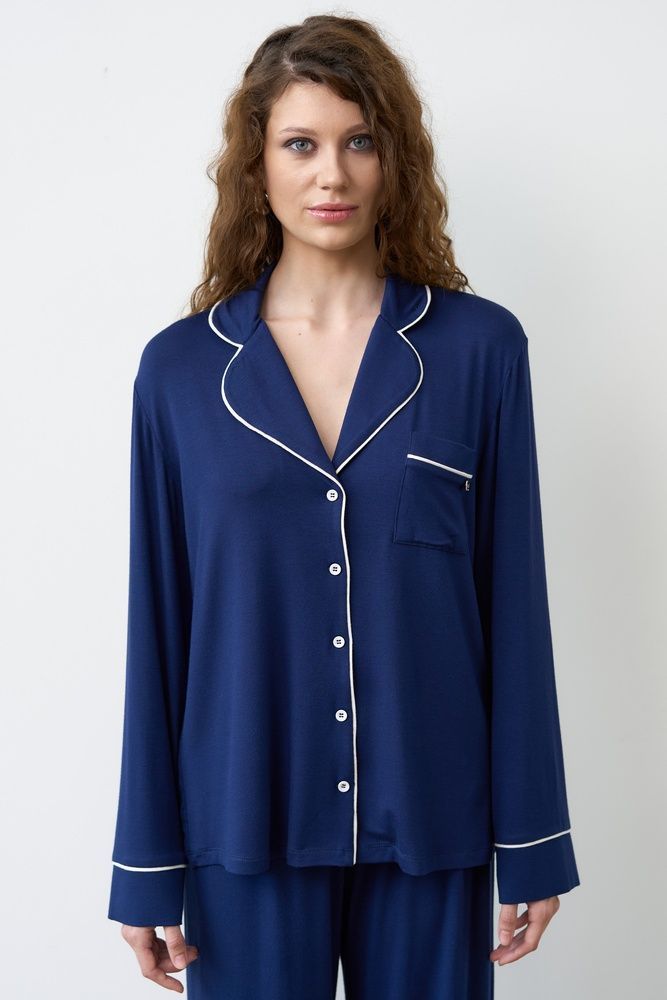 Рубашка с длинным рукавом женская Effetto 02116/1IM, т.синий, 4XL