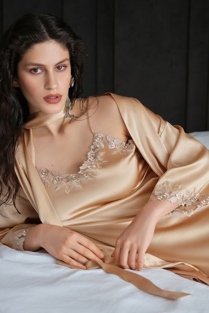 Шовковий жіночий халат Effetto 04116SL-Р, gold (золотий), 3XL