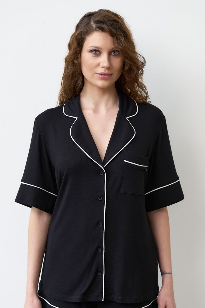 Жіноча сорочка на гудзиках Effetto 02115/1, Black (чорний), XS