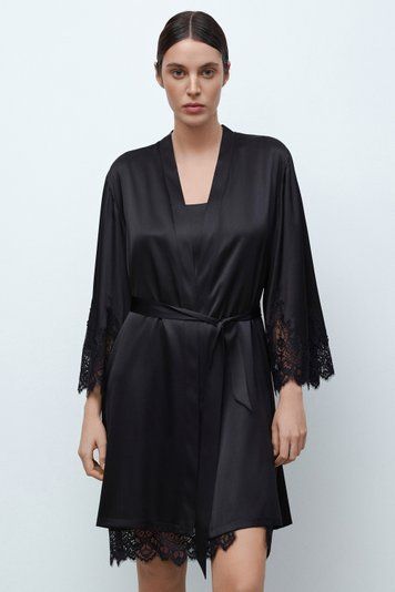 Шовковий жіночий халат Effetto 04101SL-Р, Black (чорний), 3XL