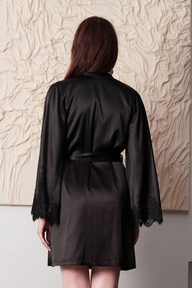 Шовковий жіночий халат Effetto 04101SL-Р, Black (чорний), 3XL