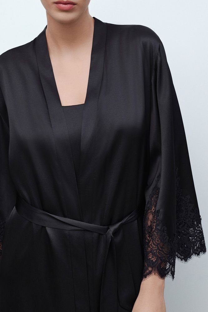Шовковий жіночий халат Effetto 04101SL-Р, Black (чорний), 3XL