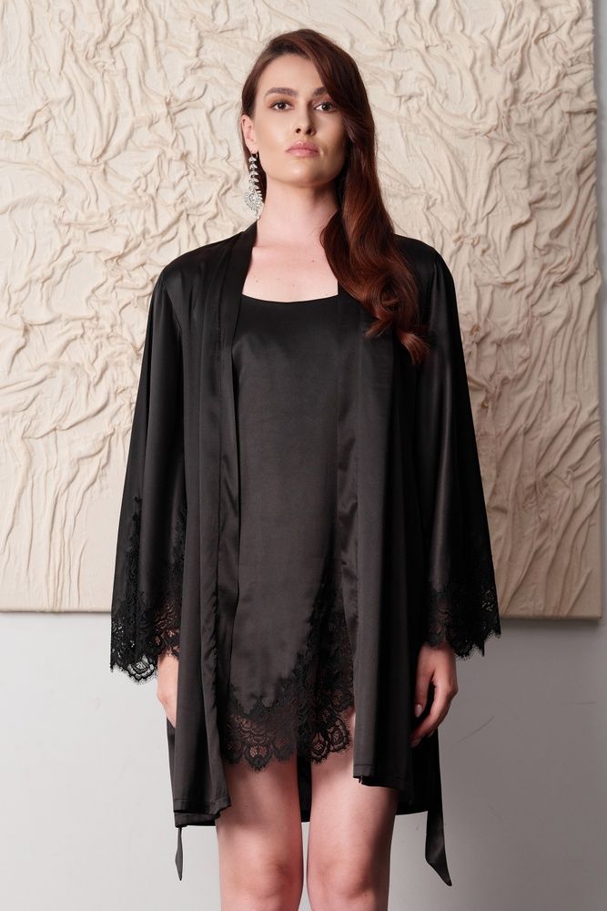Шовковий жіночий халат Effetto 04101SL-Р, Black (чорний), 3XL