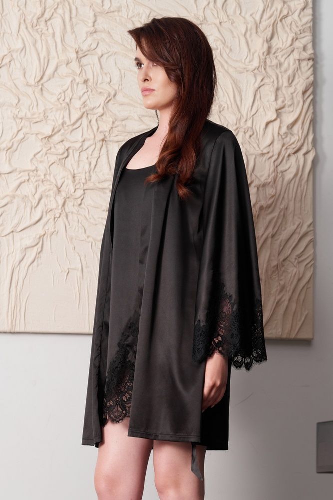 Шовковий жіночий халат Effetto 04101SL-Р, Black (чорний), 3XL
