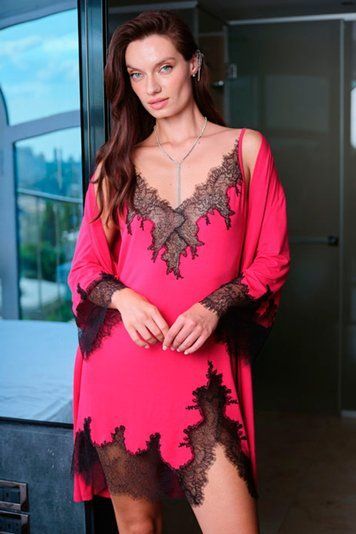 Нічна сорочка жіноча Effetto 03329PO, fuchsia/black (фуксія-чорний), 4XL
