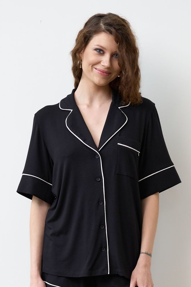 Жіноча сорочка на гудзиках Effetto 02115/1P, Black (чорний), 3XL