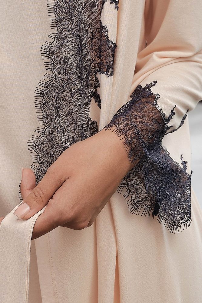 Халат жіночий Effetto 03322IM, beige/navy blue (бежево-блакитний), 3XL