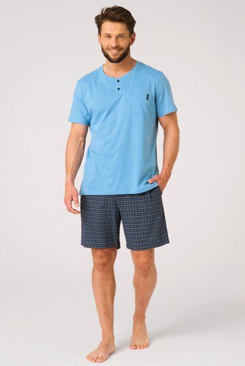 Піжама чоловіча Key MNS 414 A26 3-4XL, blu/navy blu (блакитний/синій)