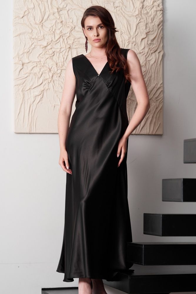 Шовкова жіноча нічна сорочка Effetto 04109SL, Black (чорний), XS