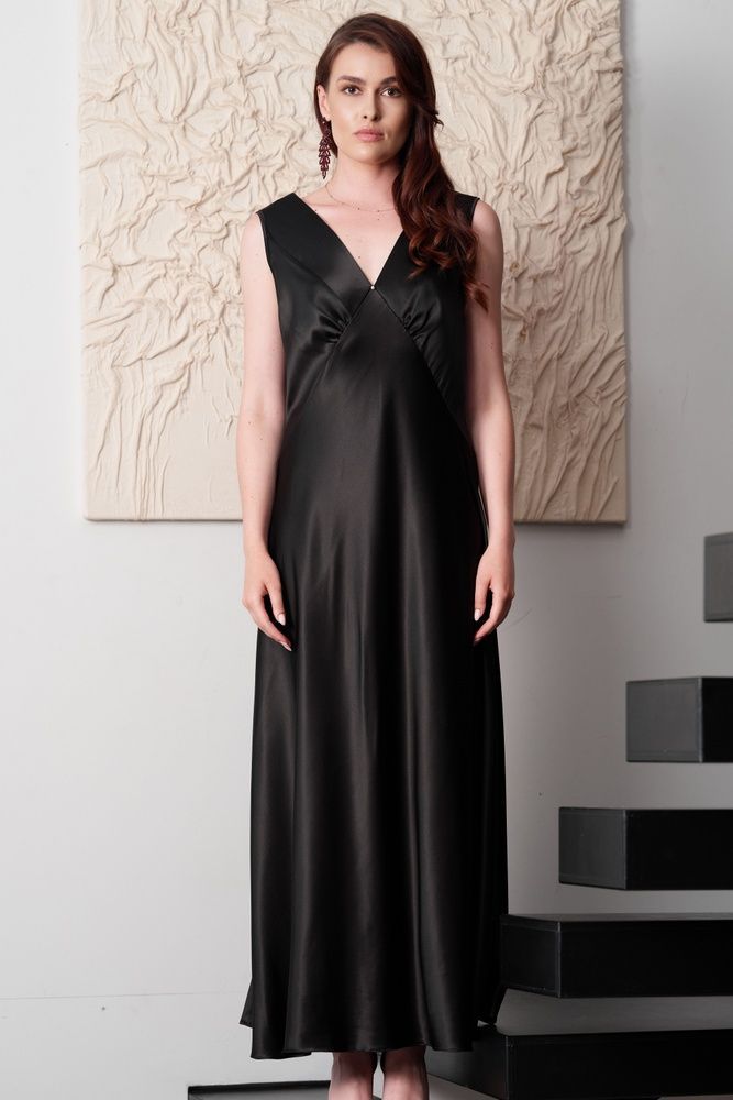 Шовкова жіноча нічна сорочка Effetto 04109SL, Black (чорний), XS
