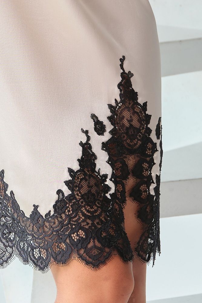 Шовкова жіноча нічна сорочка Effetto 04102SLIM, Pearl/black (перламутровий-чорний), 3XL