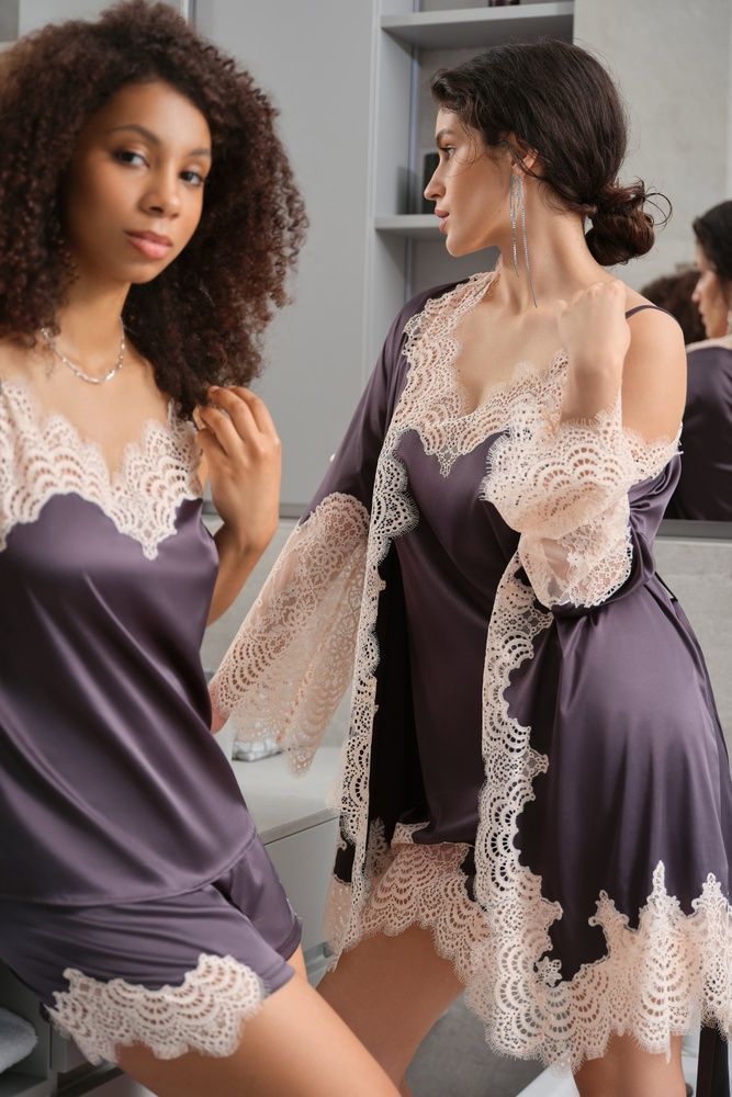 Халат женский Effetto S03410IM, серо-розовый, 3XL